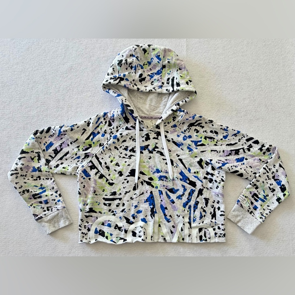 Calvin Klein Performance Cropped Hoodie Colorful Sketchy Animal Print Size Small - Picture 4 of 11
